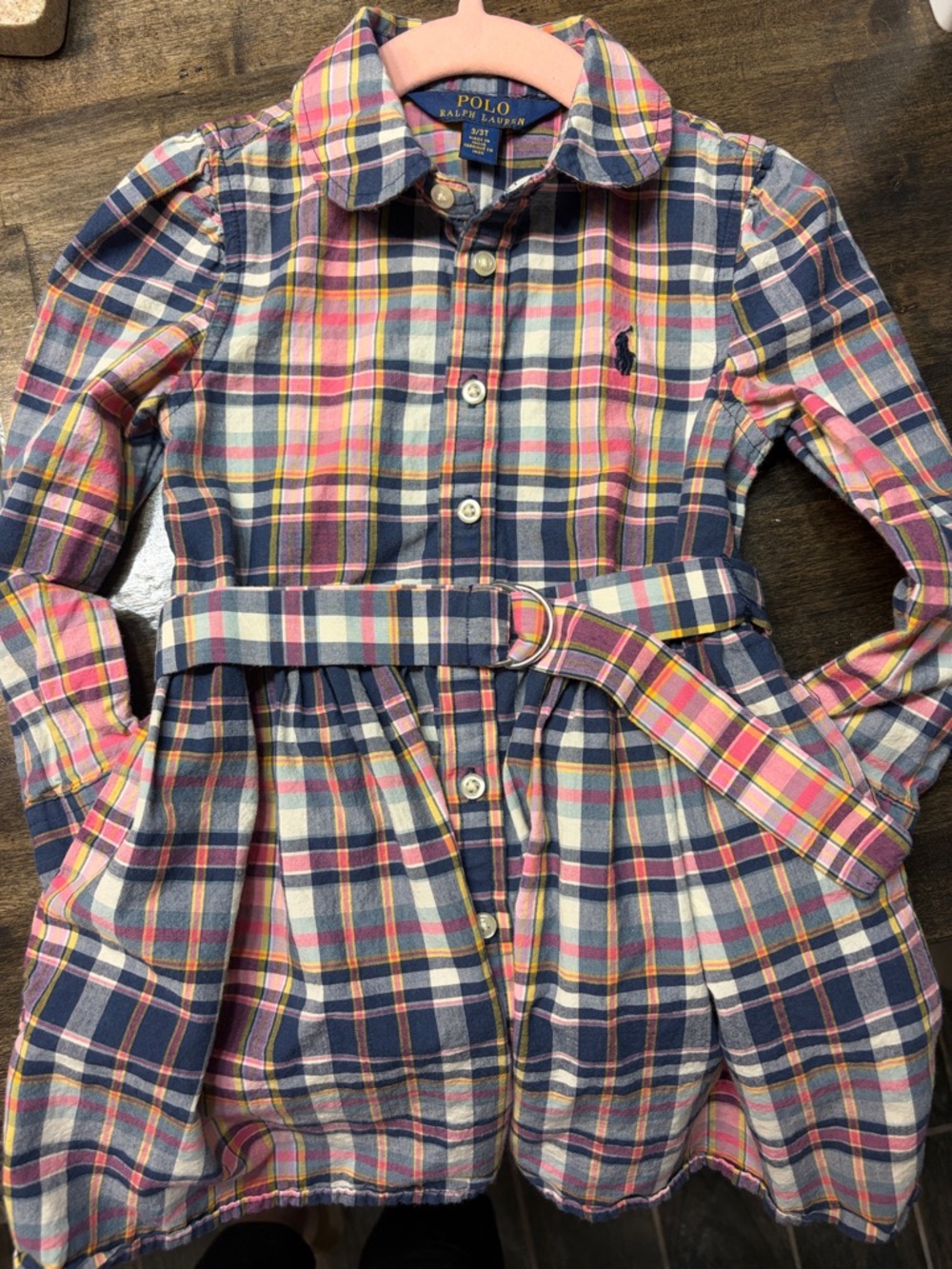 Polo by Ralph Lauren Plaid Button-Up Dress Pink & Blue with Yellow Accents